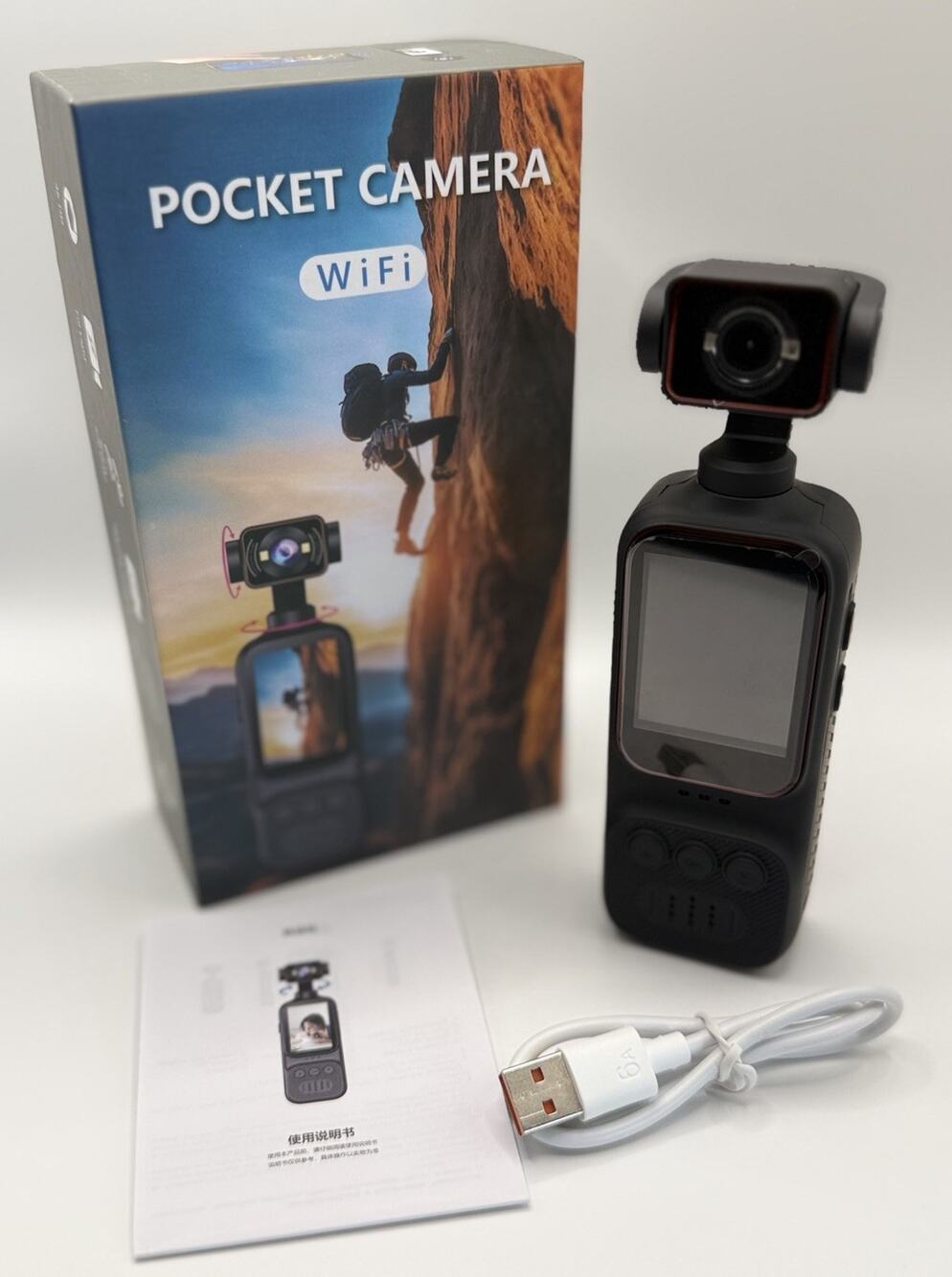 2K Handheld Vlog Camera WiFi Pocket Action Camera Body Cam 180° Rotatable Lens